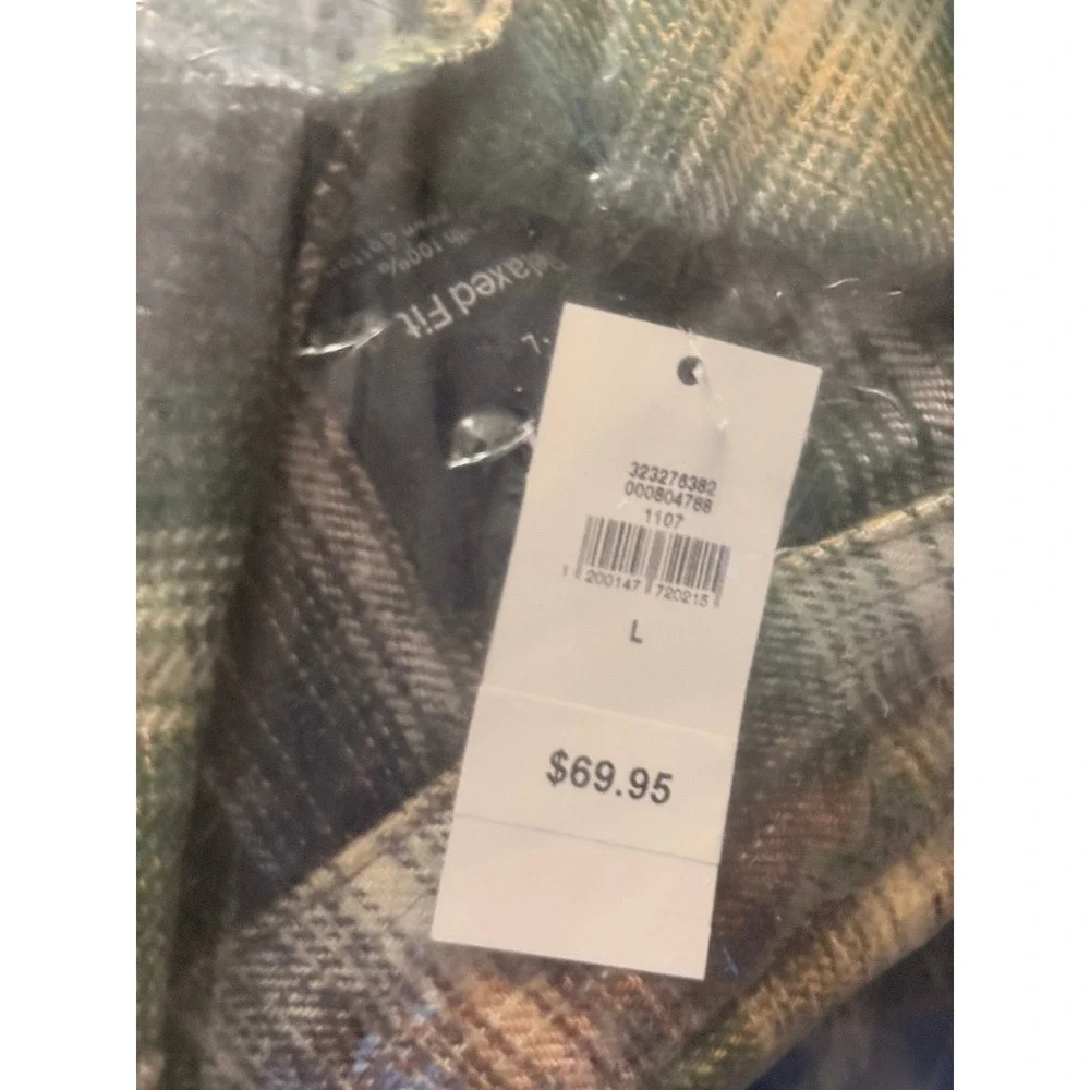 Gap Flannel Shirt Mens L Black Shadow Plaid Organic Cotton Relaxed Fit - Picture 2 of 7
